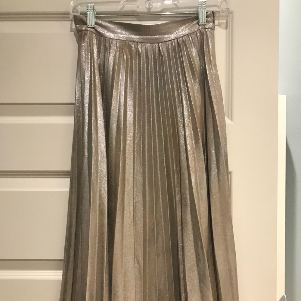 Zara Pleated Champagne Midi Skirt